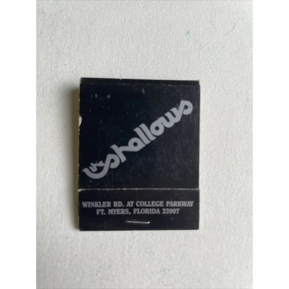 Vintage Matchbook Cover   The Shallows Restaurant ‎  Ft Myers, Fla Black Grey
